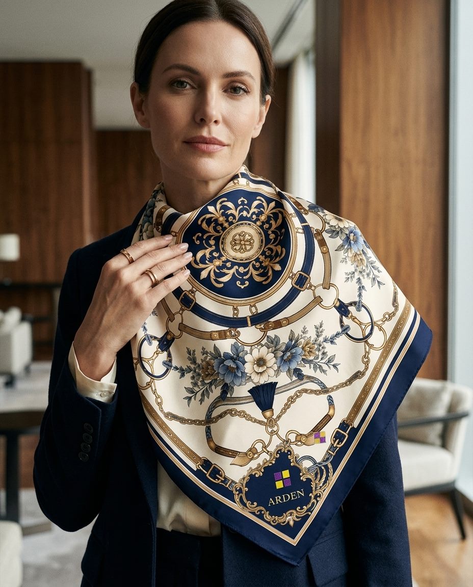 ARDEN Corporate Bandana worn as a neck scarf, styled for corporate gifting