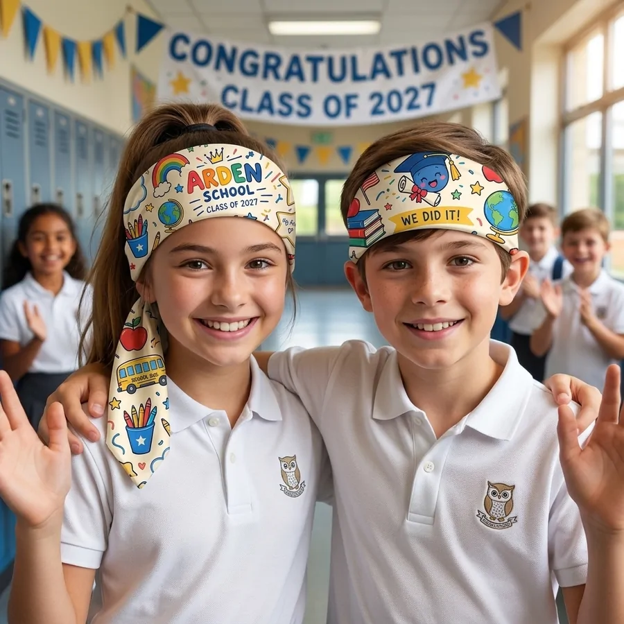 ARDEN Schools & Graduation bandana, worn by students at a class celebration